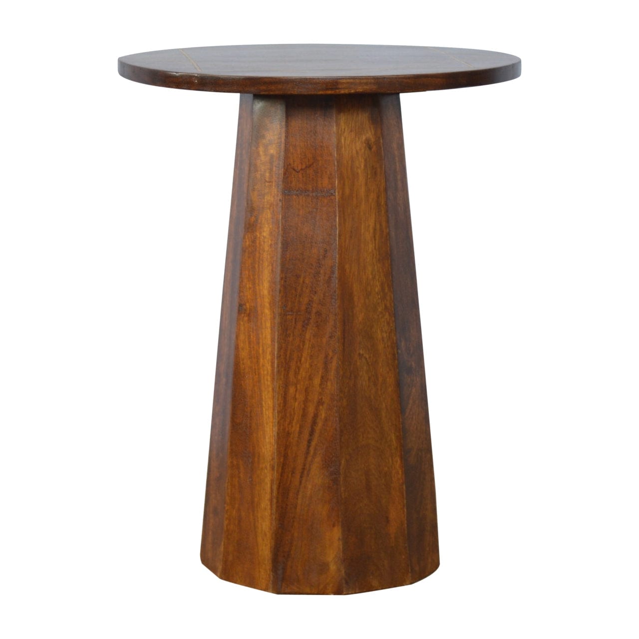 Geometric Brass Inlay End Table - Solid Mango Wood Side Table for Living Room - main view showing handcrafted solid mango...