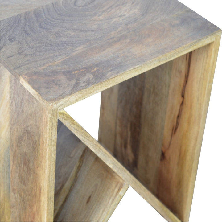 Geometric Library End Table - Solid Mango Wood Side Table for Living Room - product view 4 showing handcrafted solid...