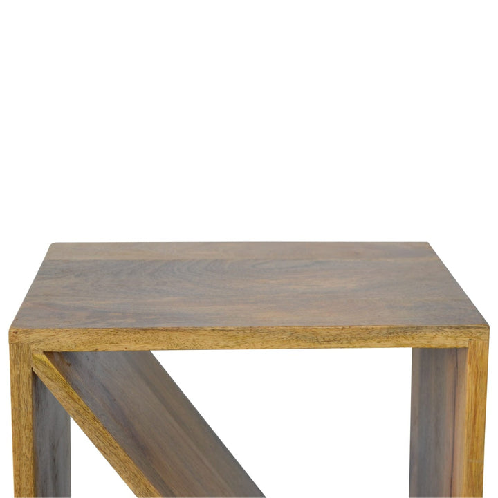 Geometric Library End Table - Solid Mango Wood Side Table for Living Room - product view 3 showing handcrafted solid...