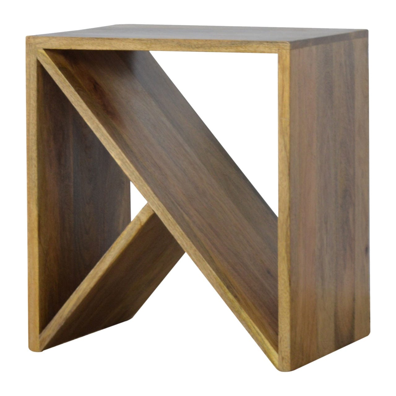 Geometric Library End Table - Solid Mango Wood Side Table for Living Room - product view 2 showing handcrafted solid...