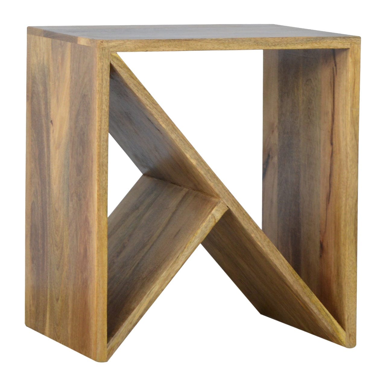 Geometric Library End Table - Solid Mango Wood Side Table for Living Room - main view showing handcrafted solid mango...