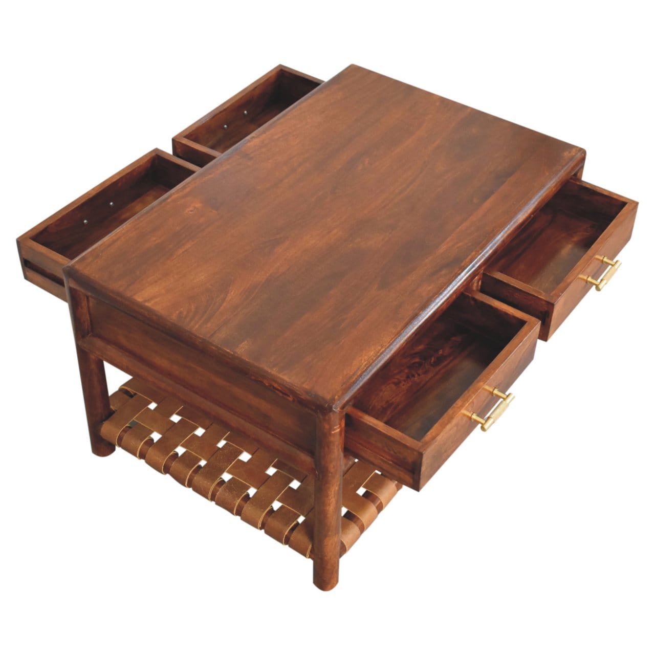 Glamorous Regency Woven Coffee Table - Solid Mango Wood Center Table for Living Room - product view 5 showing handcrafted...