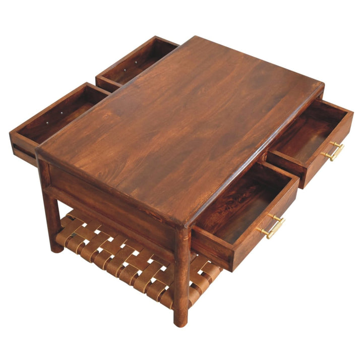 Glamorous Regency Woven Coffee Table - Solid Mango Wood Center Table for Living Room - product view 5 showing handcrafted...
