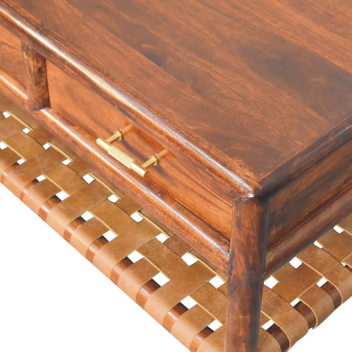 Glamorous Regency Woven Coffee Table - Solid Mango Wood Center Table for Living Room - product view 4 showing handcrafted...