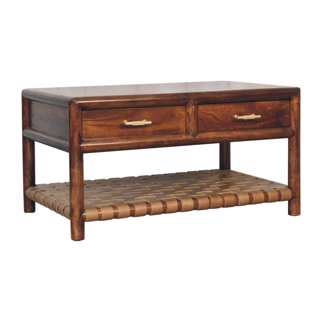 Glamorous Regency Woven Coffee Table - Solid Mango Wood Center Table for Living Room - product view 3 showing handcrafted...
