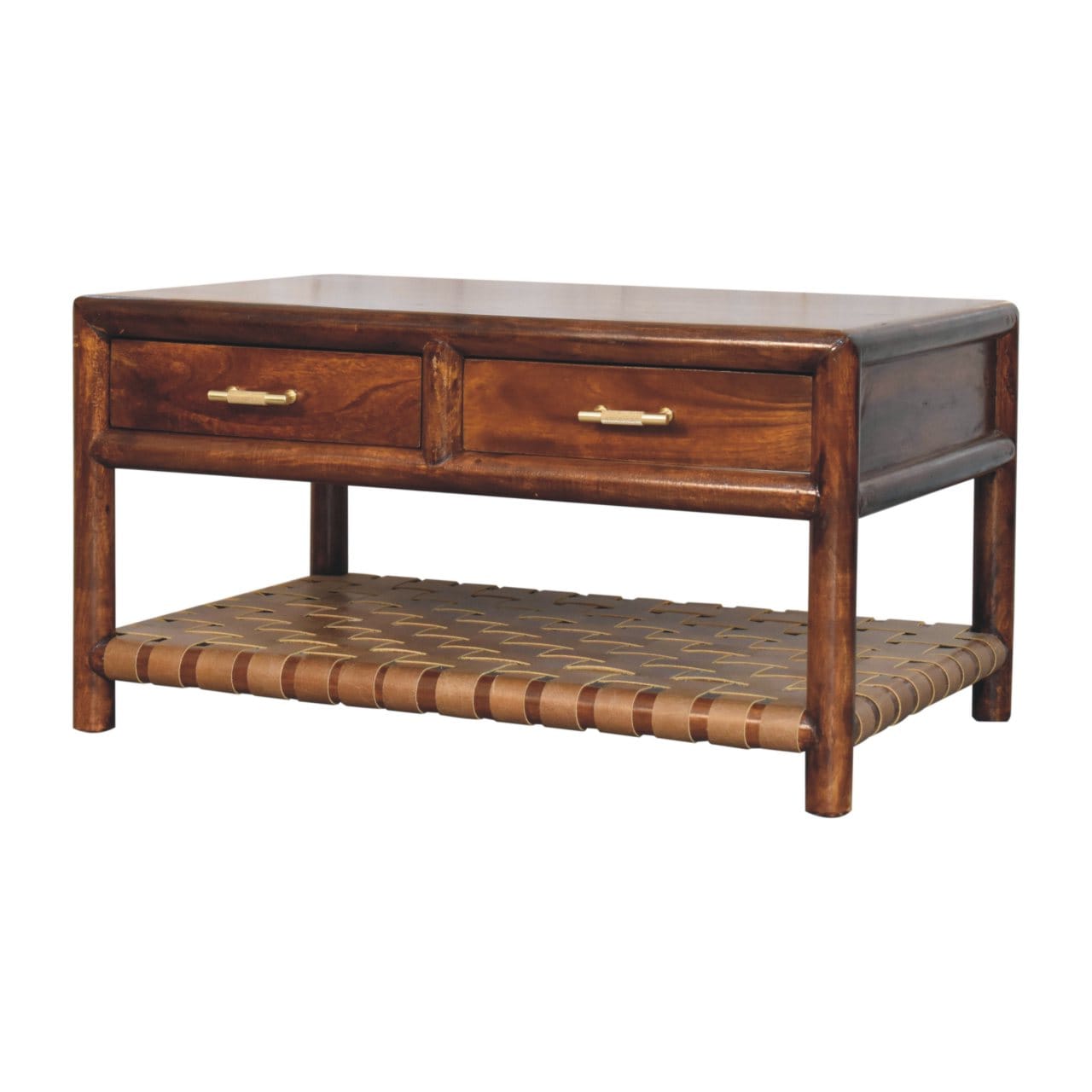 Glamorous Regency Woven Coffee Table - Solid Mango Wood Center Table for Living Room - product view 2 showing handcrafted...