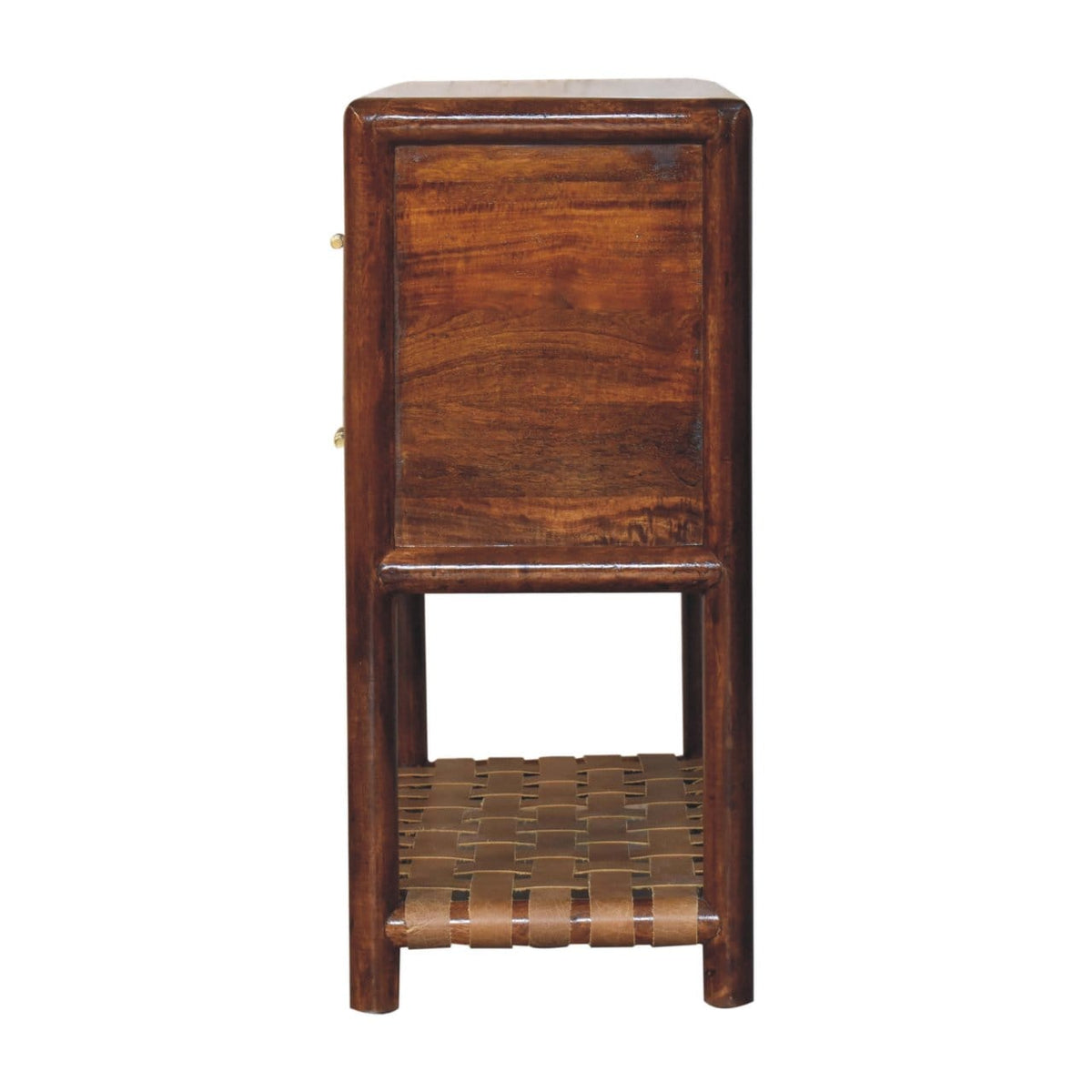 Glamorous Woven Chestnut Dresser - Solid Mango Wood Storage Cabinet for Bedroom - product view 8 showing handcrafted...