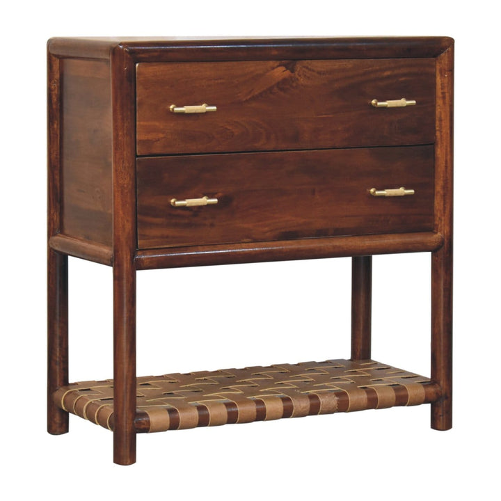 Glamorous Woven Chestnut Dresser - Solid Mango Wood Storage Cabinet for Bedroom - product view 4 showing handcrafted...
