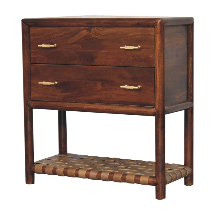 Glamorous Woven Chestnut Dresser - Solid Mango Wood Storage Cabinet for Bedroom - product view 3 showing handcrafted...