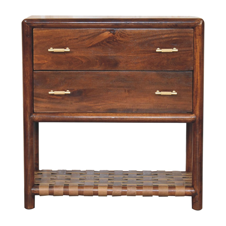 Glamorous Woven Chestnut Dresser - Solid Mango Wood Storage Cabinet for Bedroom - product view 2 showing handcrafted...