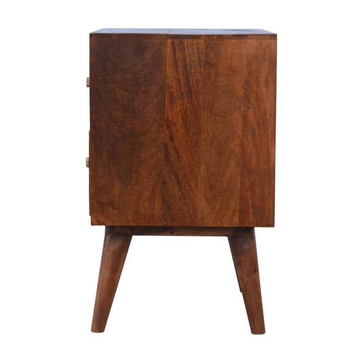 Gold Art Pattern 2 Drawer Nightstand - Solid Mango Wood Bedside Table for Bedroom - product view 7 showing handcrafted...