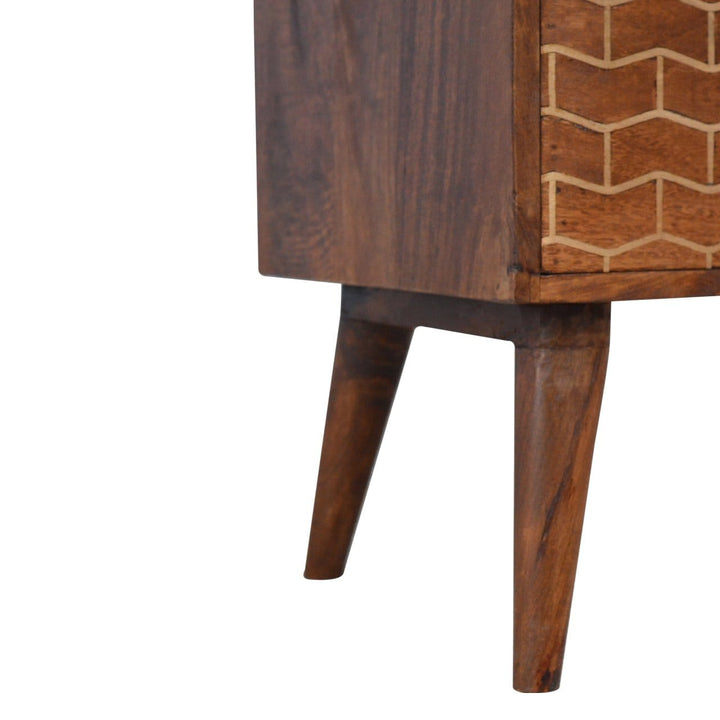 Gold Art Pattern 2 Drawer Nightstand - Solid Mango Wood Bedside Table for Bedroom - product view 6 showing handcrafted...