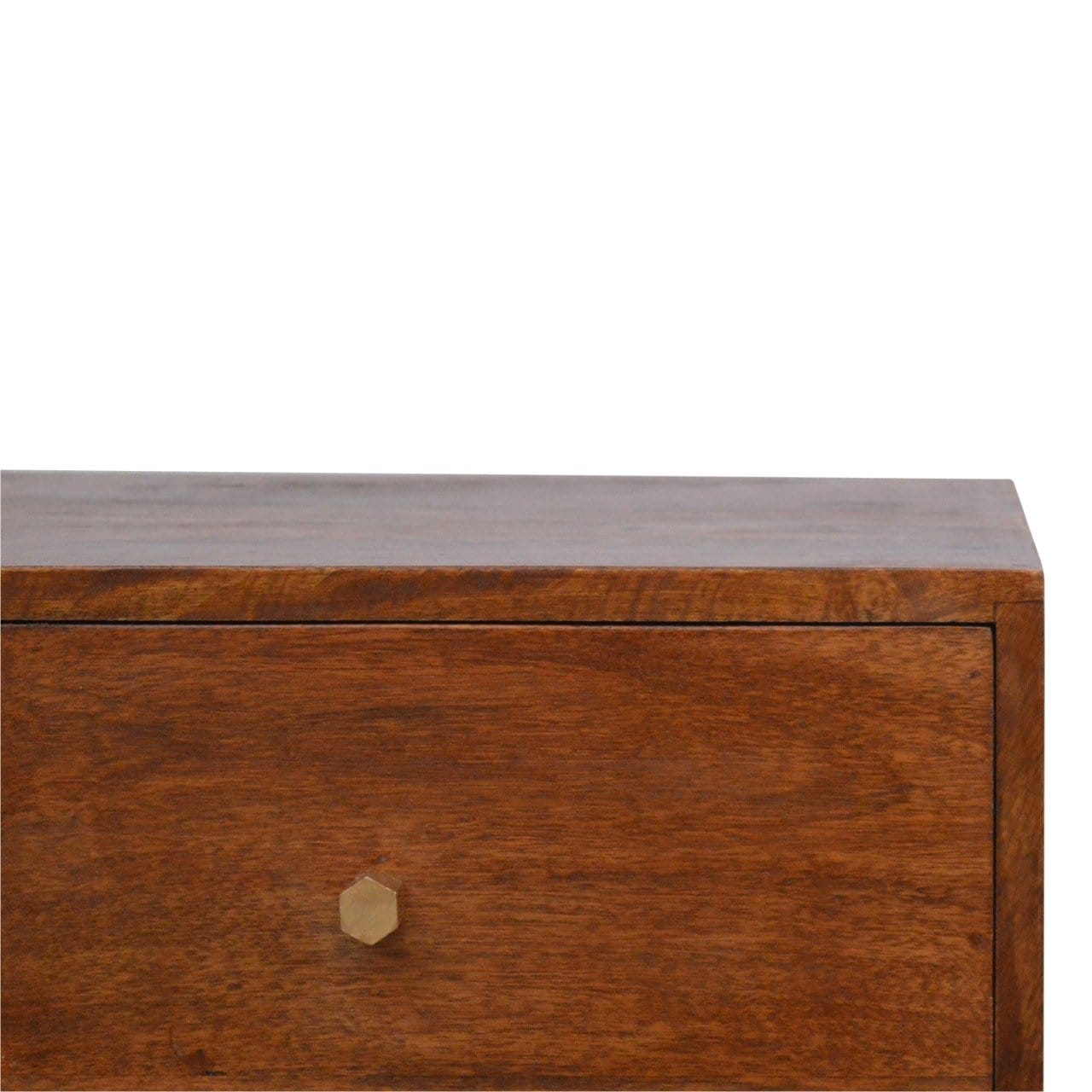 Gold Art Pattern 2 Drawer Nightstand - Solid Mango Wood Bedside Table for Bedroom - product view 3 showing handcrafted...