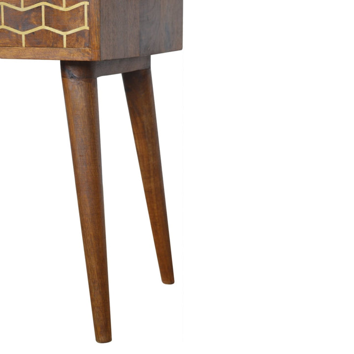 Gold Art Pattern Nightstand - Solid Mango Wood Bedside Table for Bedroom - product view 5 showing handcrafted solid mango...