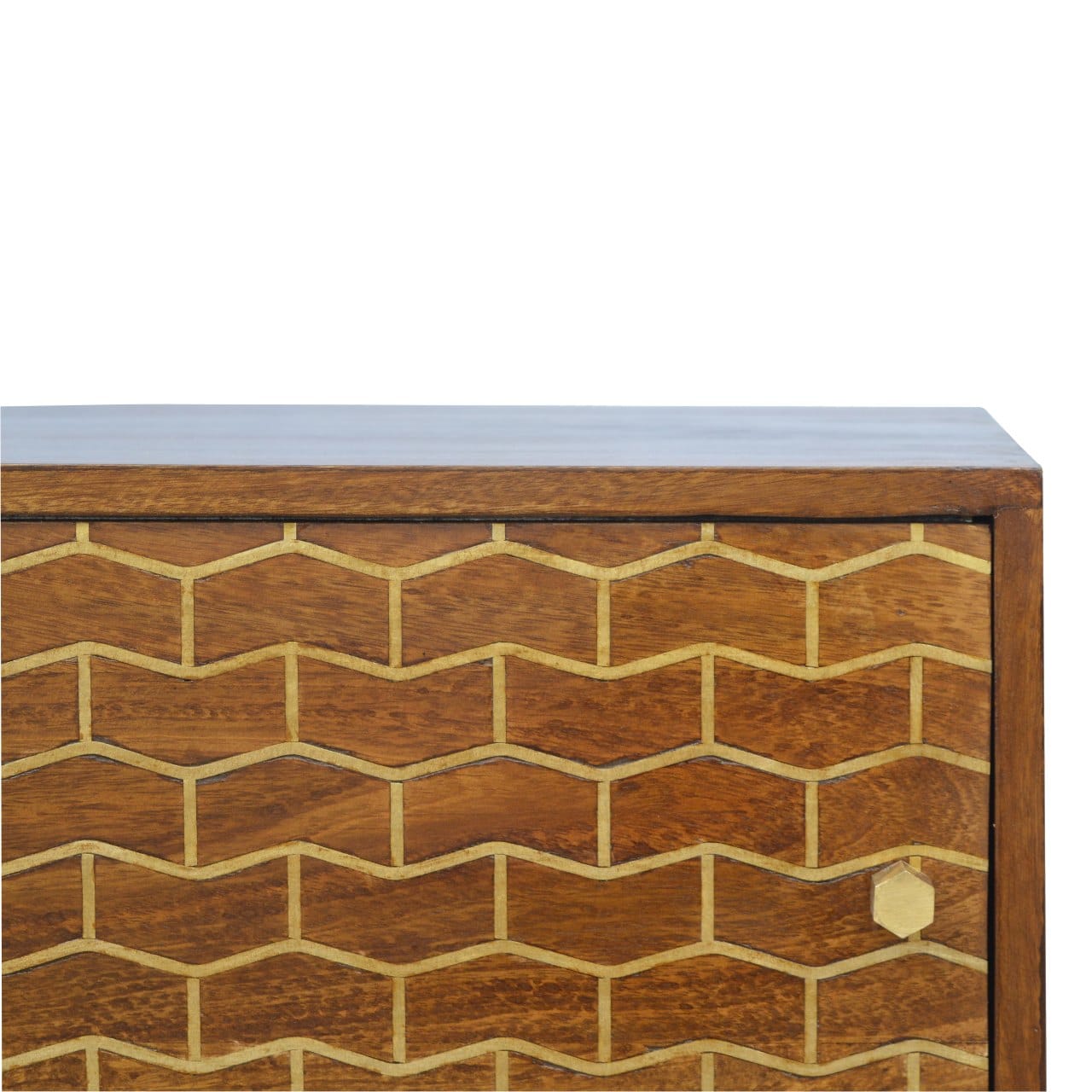Gold Art Pattern Sideboard - Solid Mango Wood Buffet Cabinet for Dining Room - product view 6 showing handcrafted solid...