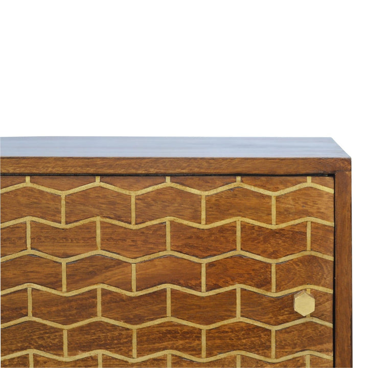 Gold Art Pattern Sideboard - Solid Mango Wood Buffet Cabinet for Dining Room - product view 6 showing handcrafted solid...