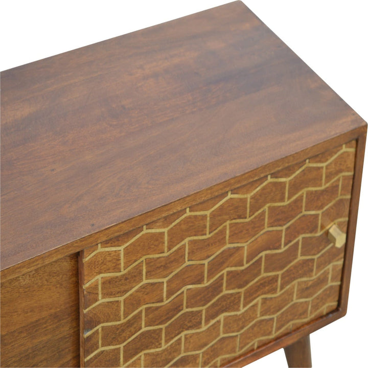Gold Art Pattern Sideboard - Solid Mango Wood Buffet Cabinet for Dining Room - product view 5 showing handcrafted solid...