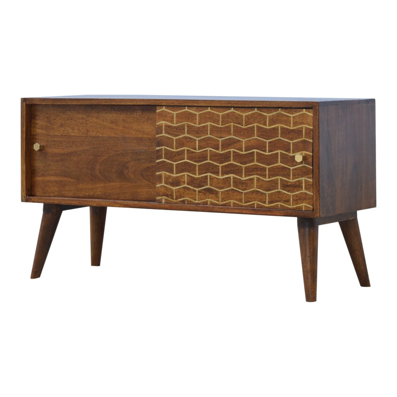 Gold Art Pattern Sideboard - Solid Mango Wood Buffet Cabinet for Dining Room - product view 3 showing handcrafted solid...