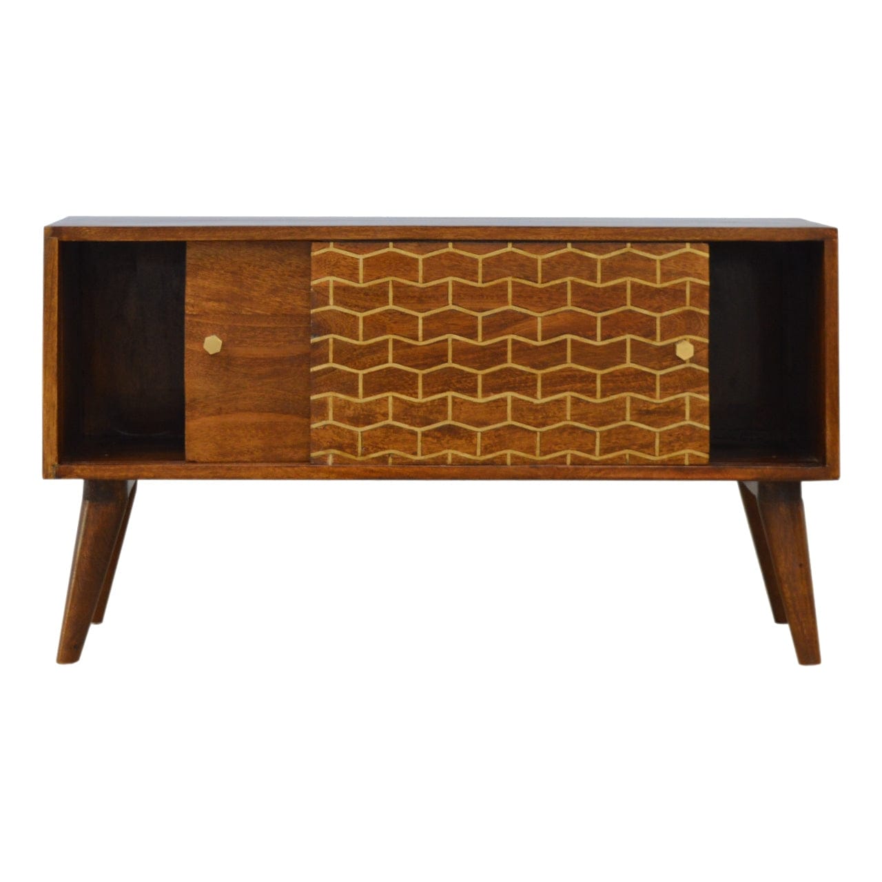 Gold Art Pattern Sideboard - Solid Mango Wood Buffet Cabinet for Dining Room - product view 2 showing handcrafted solid...
