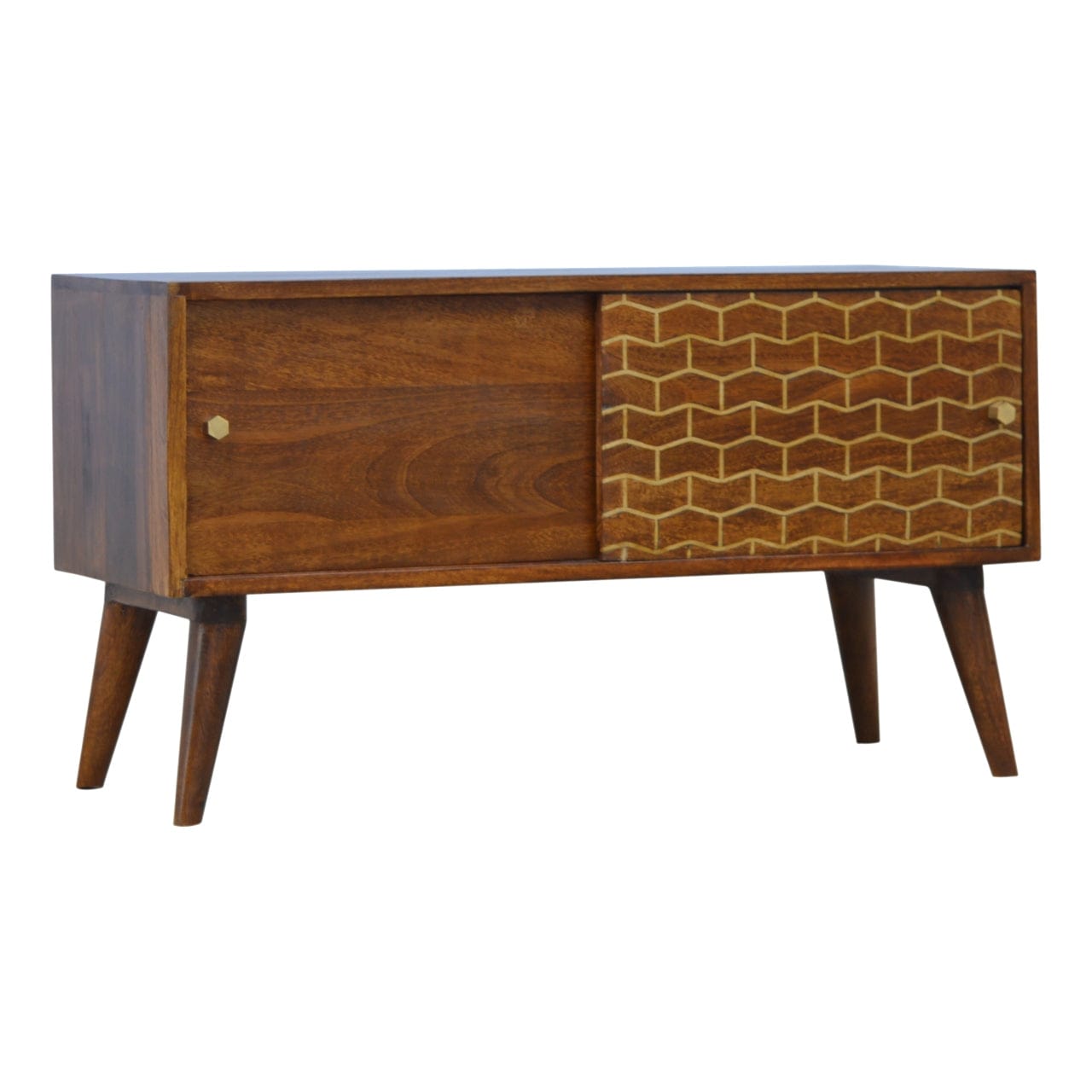 Gold Art Pattern Sideboard - Solid Mango Wood Buffet Cabinet for Dining Room - main view showing handcrafted solid mango...