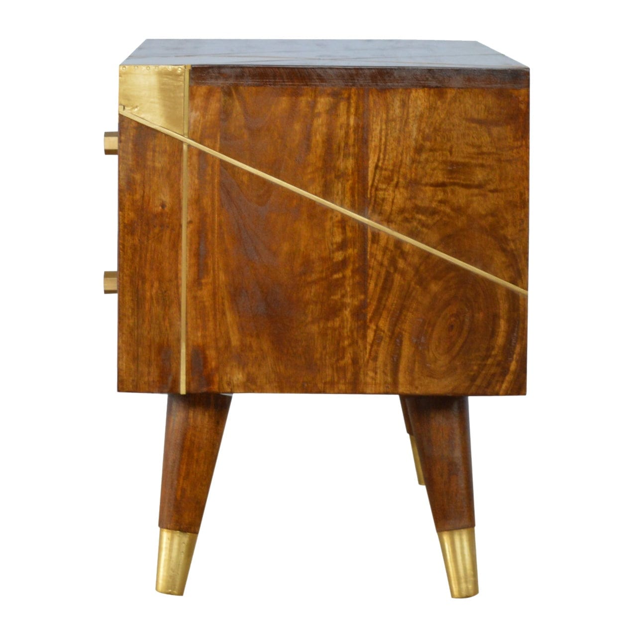 Gold Geo Chestnut TV Stand - Solid Mango Wood Entertainment Center for Living Room - product view 7 showing handcrafted...