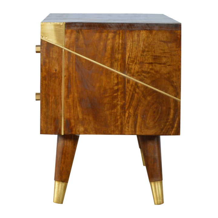 Gold Geo Chestnut TV Stand - Solid Mango Wood Entertainment Center for Living Room - product view 7 showing handcrafted...