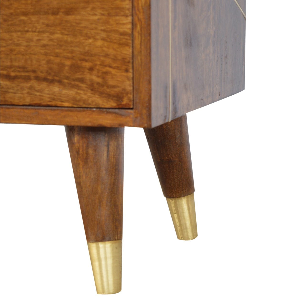 Gold Geo Chestnut TV Stand - Solid Mango Wood Entertainment Center for Living Room - product view 6 showing handcrafted...