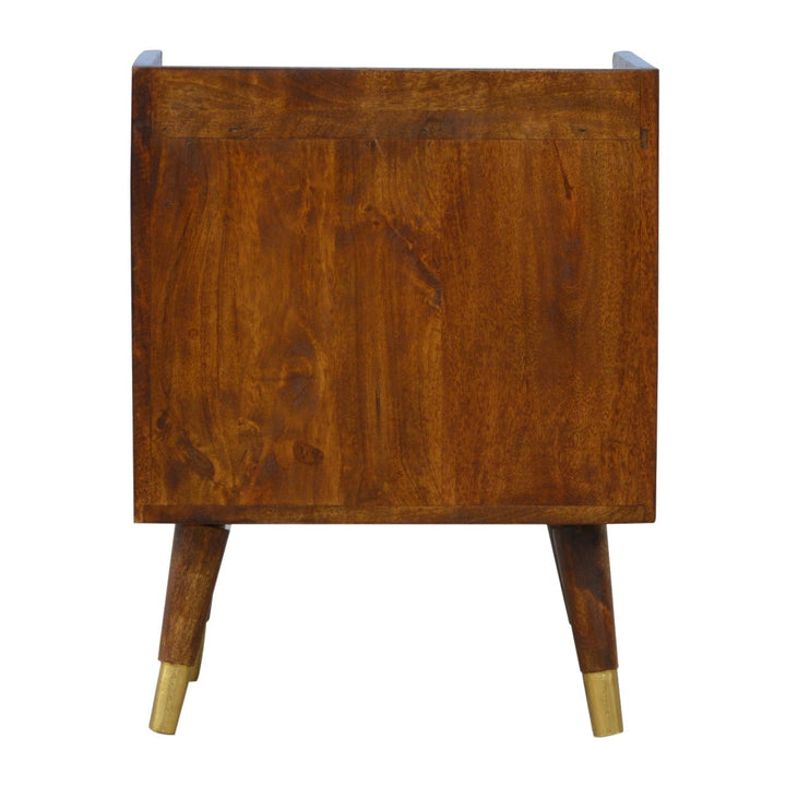 Gold One Drawer Nightstand - Solid Mango Wood Bedside Table for Bedroom - product view 9 showing handcrafted solid mango...