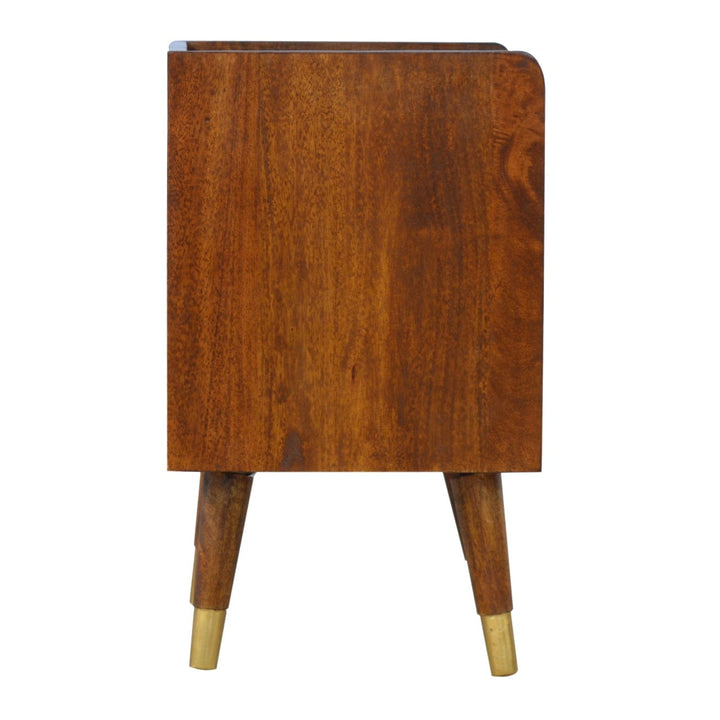 Gold One Drawer Nightstand - Solid Mango Wood Bedside Table for Bedroom - product view 8 showing handcrafted solid mango...
