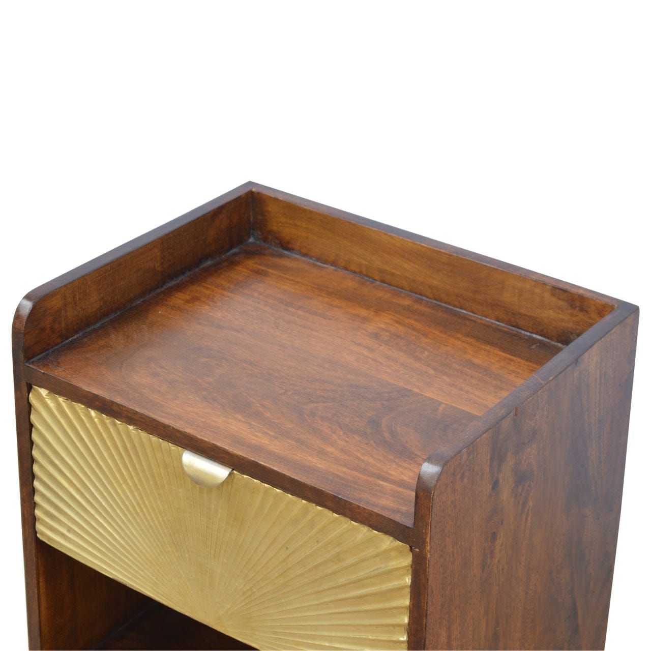 Gold One Drawer Nightstand - Solid Mango Wood Bedside Table for Bedroom - product view 6 showing handcrafted solid mango...