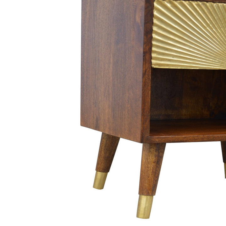 Gold One Drawer Nightstand - Solid Mango Wood Bedside Table for Bedroom - product view 5 showing handcrafted solid mango...