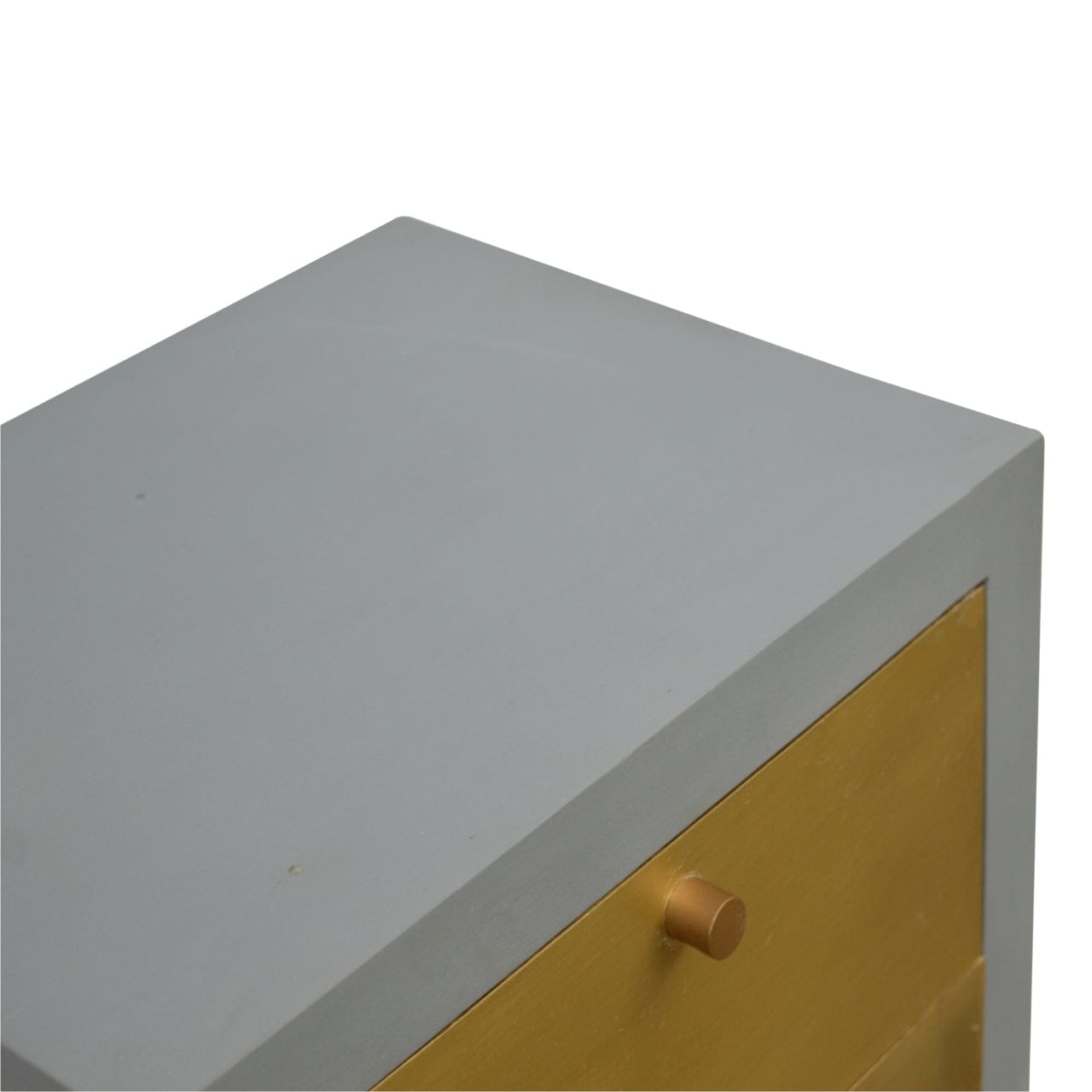 Gold x Cement Nightstand - Solid Mango Wood Bedside Table for Bedroom - product view 5 showing handcrafted solid mango...