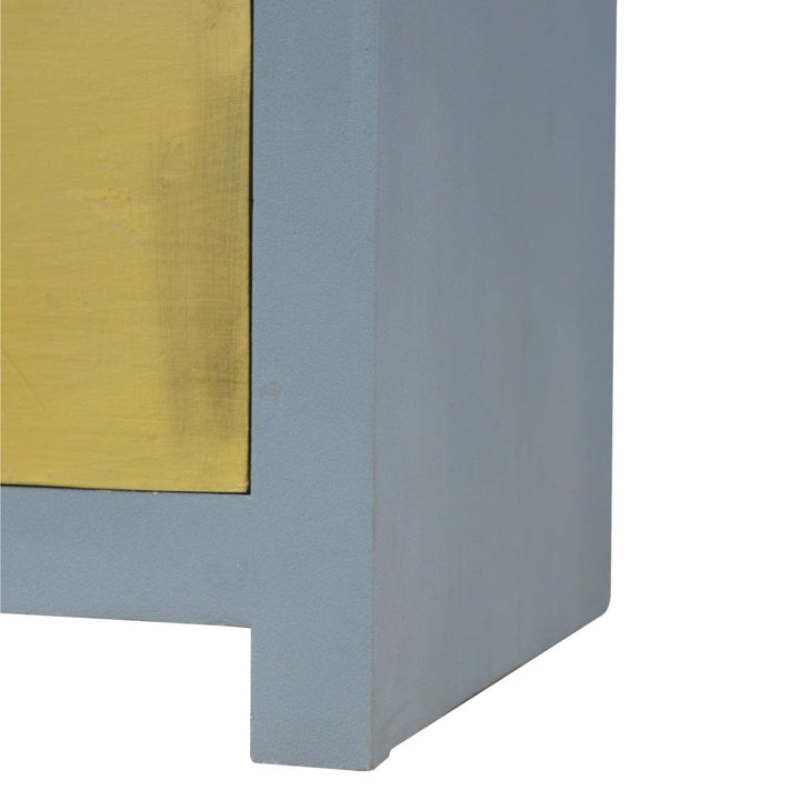 Gold x Cement Nightstand - Solid Mango Wood Bedside Table for Bedroom - product view 4 showing handcrafted solid mango...