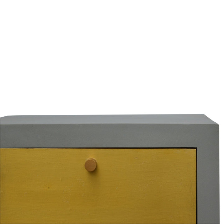Gold x Cement Nightstand - Solid Mango Wood Bedside Table for Bedroom - product view 3 showing handcrafted solid mango...
