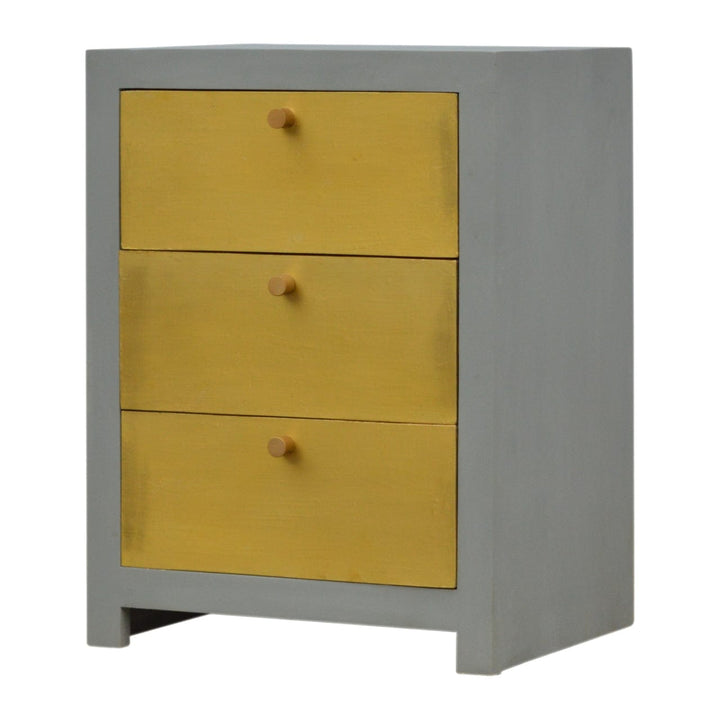 Gold x Cement Nightstand - Solid Mango Wood Bedside Table for Bedroom - product view 2 showing handcrafted solid mango...