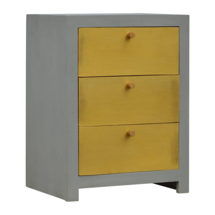 Gold x Cement Nightstand - Solid Mango Wood Bedside Table for Bedroom - main view showing handcrafted solid mango wood...