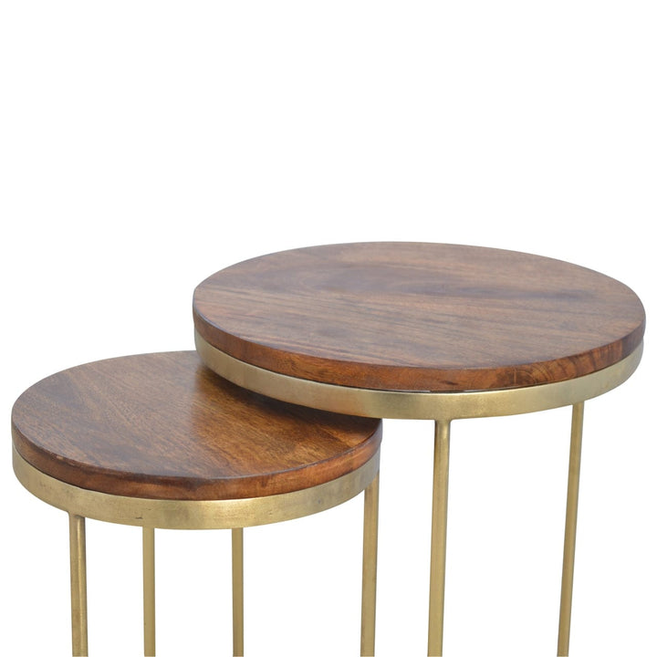 Golden Nesting Stool - Solid Mango Wood Accent Seating - product view 4 showing handcrafted solid mango wood stool