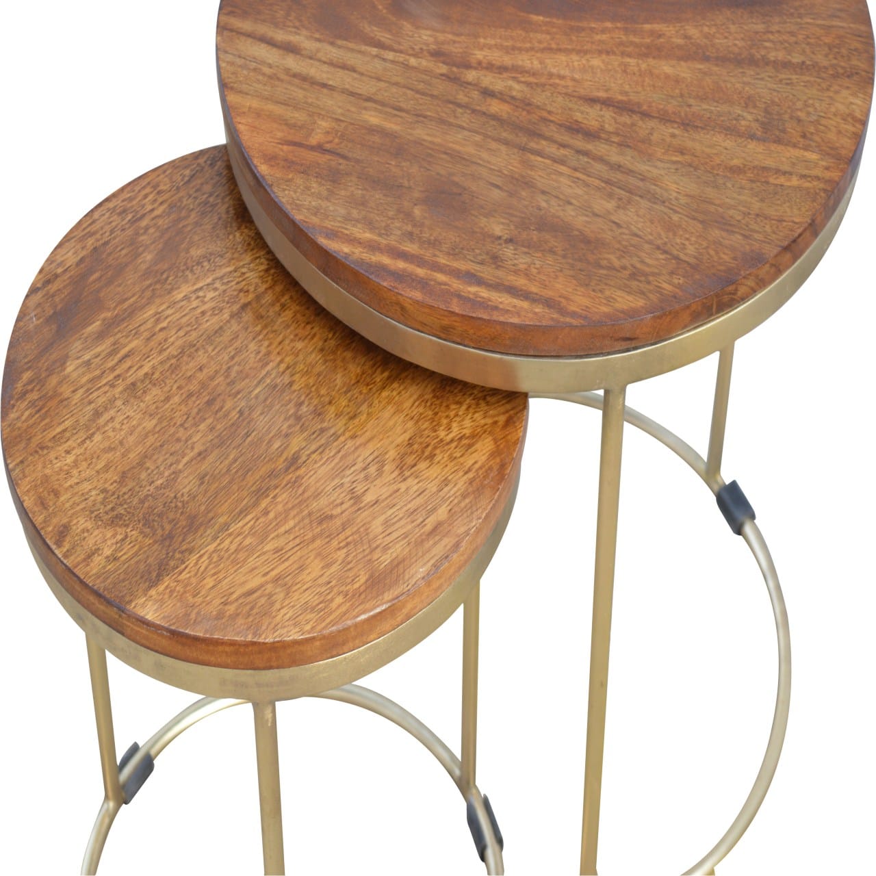 Golden Nesting Stool - Solid Mango Wood Accent Seating - product view 3 showing handcrafted solid mango wood stool