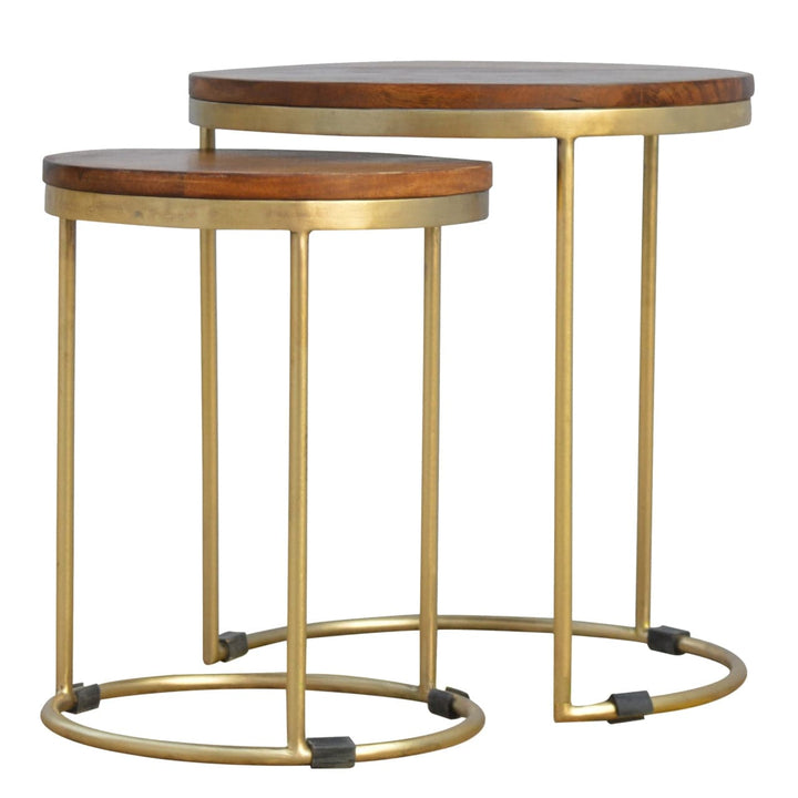 Golden Nesting Stool - Solid Mango Wood Accent Seating - product view 2 showing handcrafted solid mango wood stool