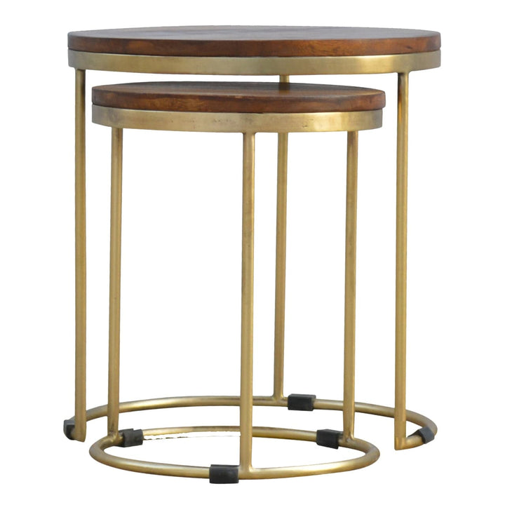 Golden Nesting Stool - Solid Mango Wood Accent Seating - main view showing handcrafted solid mango wood stool