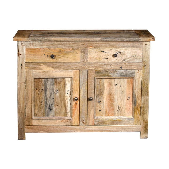 Granary 2 Drawer Sideboard - Solid Mango Wood Buffet Cabinet for Dining Room - main view showing handcrafted solid mango...