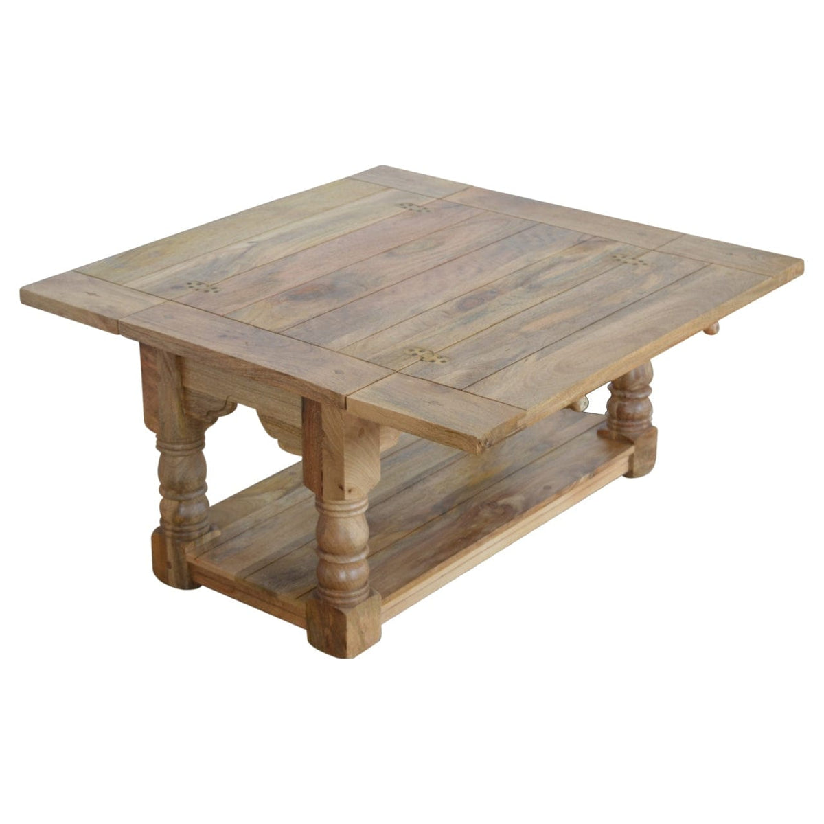 Granary Royale Trilogy Coffee Table - Solid Mango Wood Center Table for Living Room - product view 4 showing handcrafted...