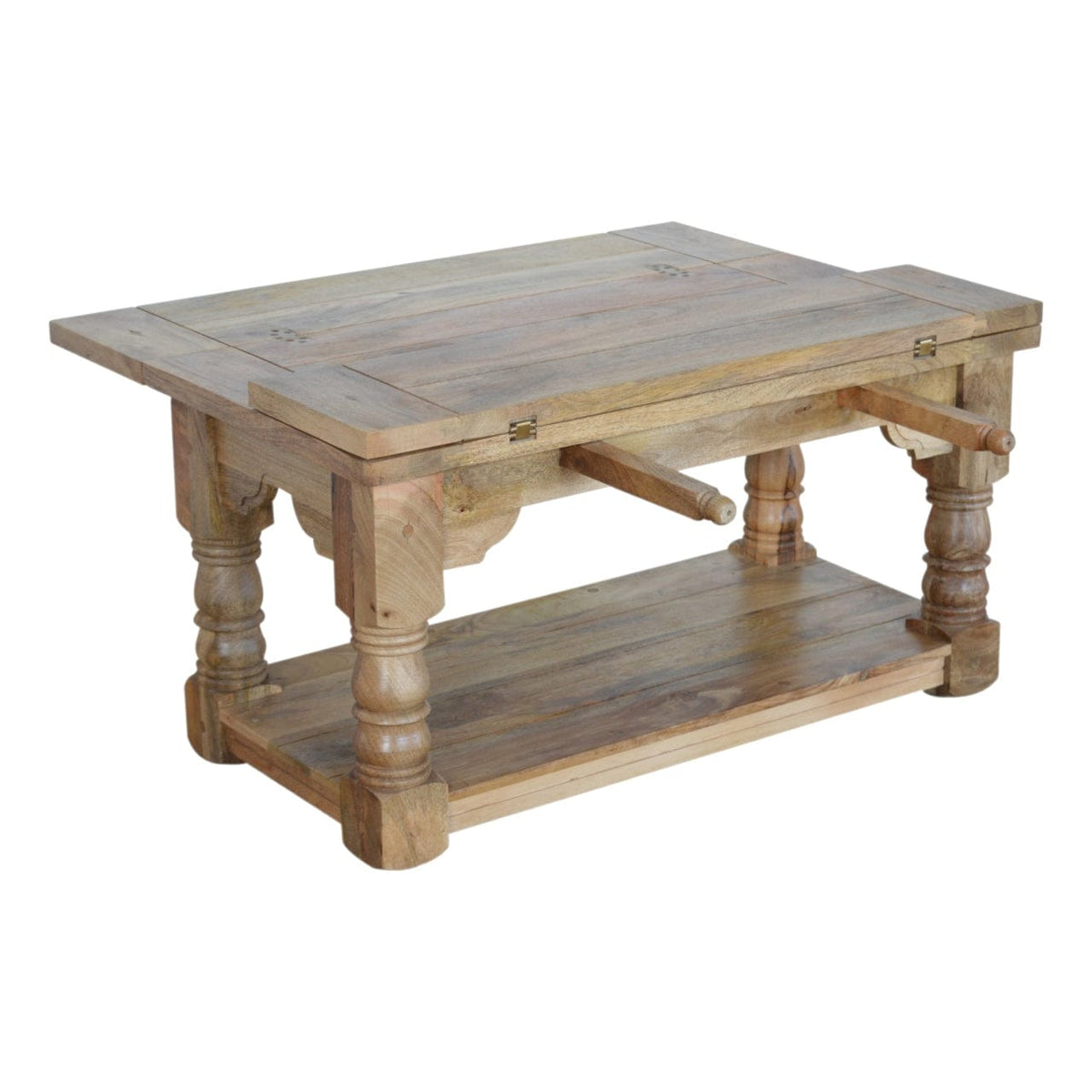 Granary Royale Trilogy Coffee Table - Solid Mango Wood Center Table for Living Room - product view 3 showing handcrafted...