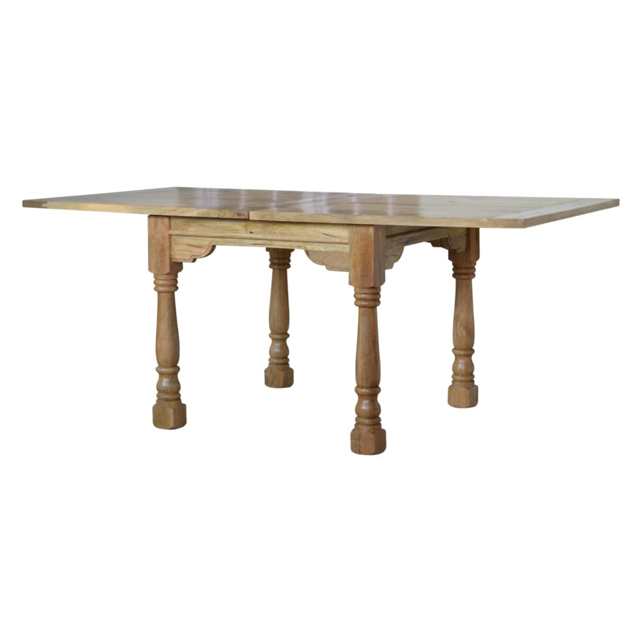 Granary Turned Dining Table - Solid Mango Wood Kitchen Table - product view 8 showing handcrafted solid mango wood dining...