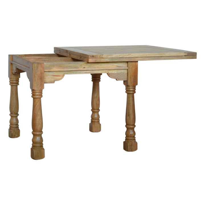 Granary Turned Dining Table - Solid Mango Wood Kitchen Table - product view 7 showing handcrafted solid mango wood dining...