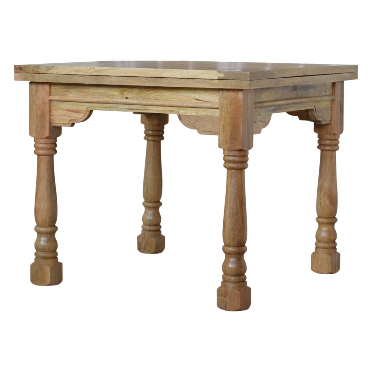 Granary Turned Dining Table - Solid Mango Wood Kitchen Table - product view 3 showing handcrafted solid mango wood dining...
