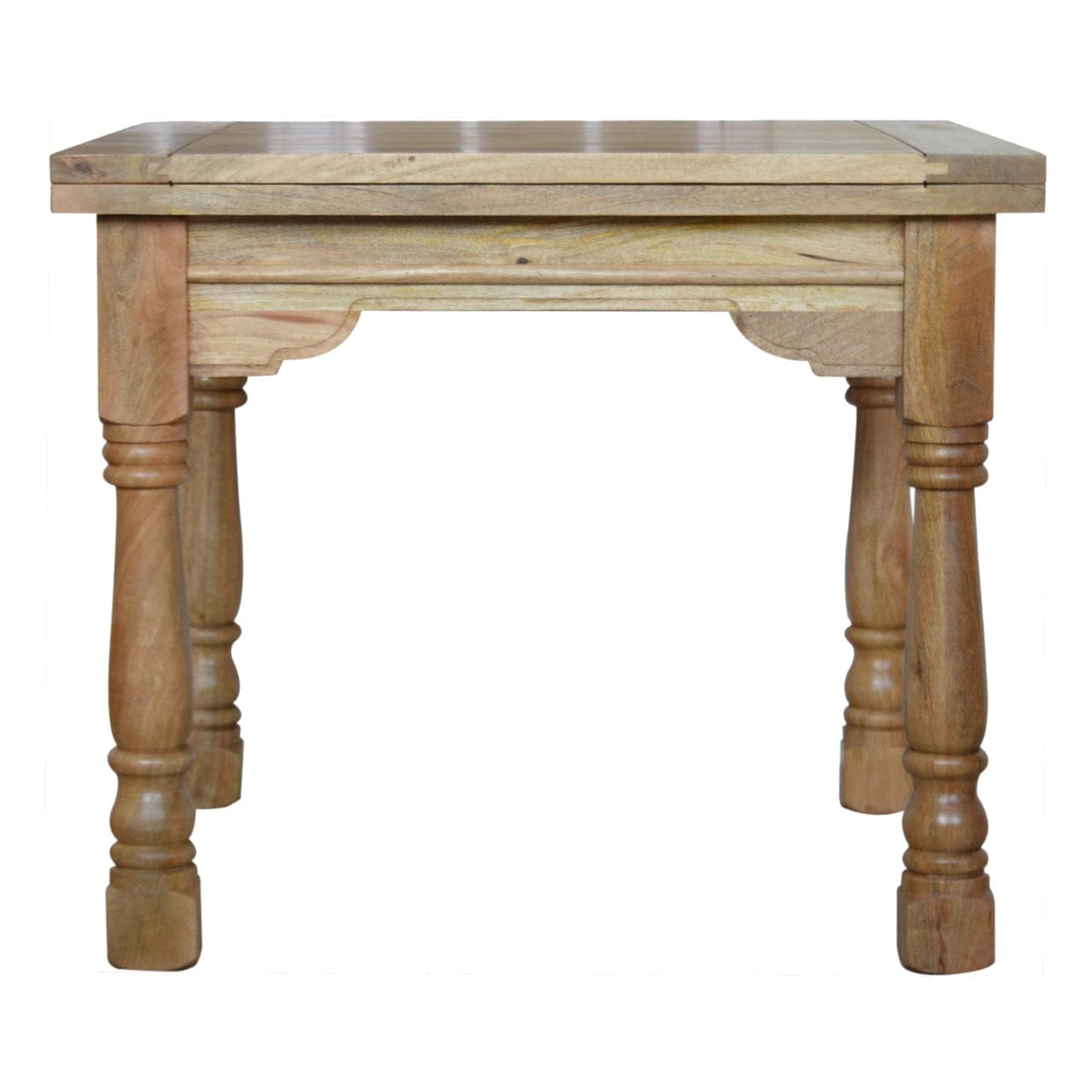 Granary Turned Dining Table - Solid Mango Wood Kitchen Table - product view 2 showing handcrafted solid mango wood dining...