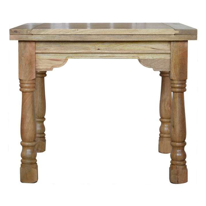 Granary Turned Dining Table - Solid Mango Wood Kitchen Table - product view 2 showing handcrafted solid mango wood dining...