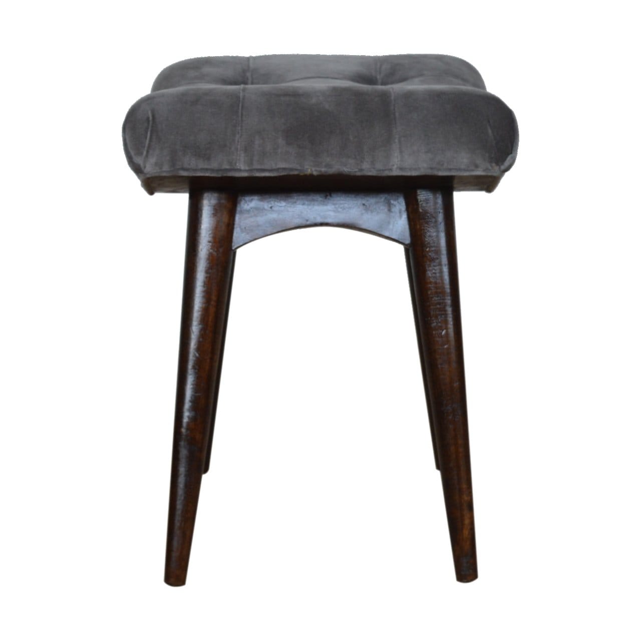 Grey Cotton Velvet Curved Bench - Solid Mango Wood Seating Furniture for Entryway - product view 8 showing handcrafted...