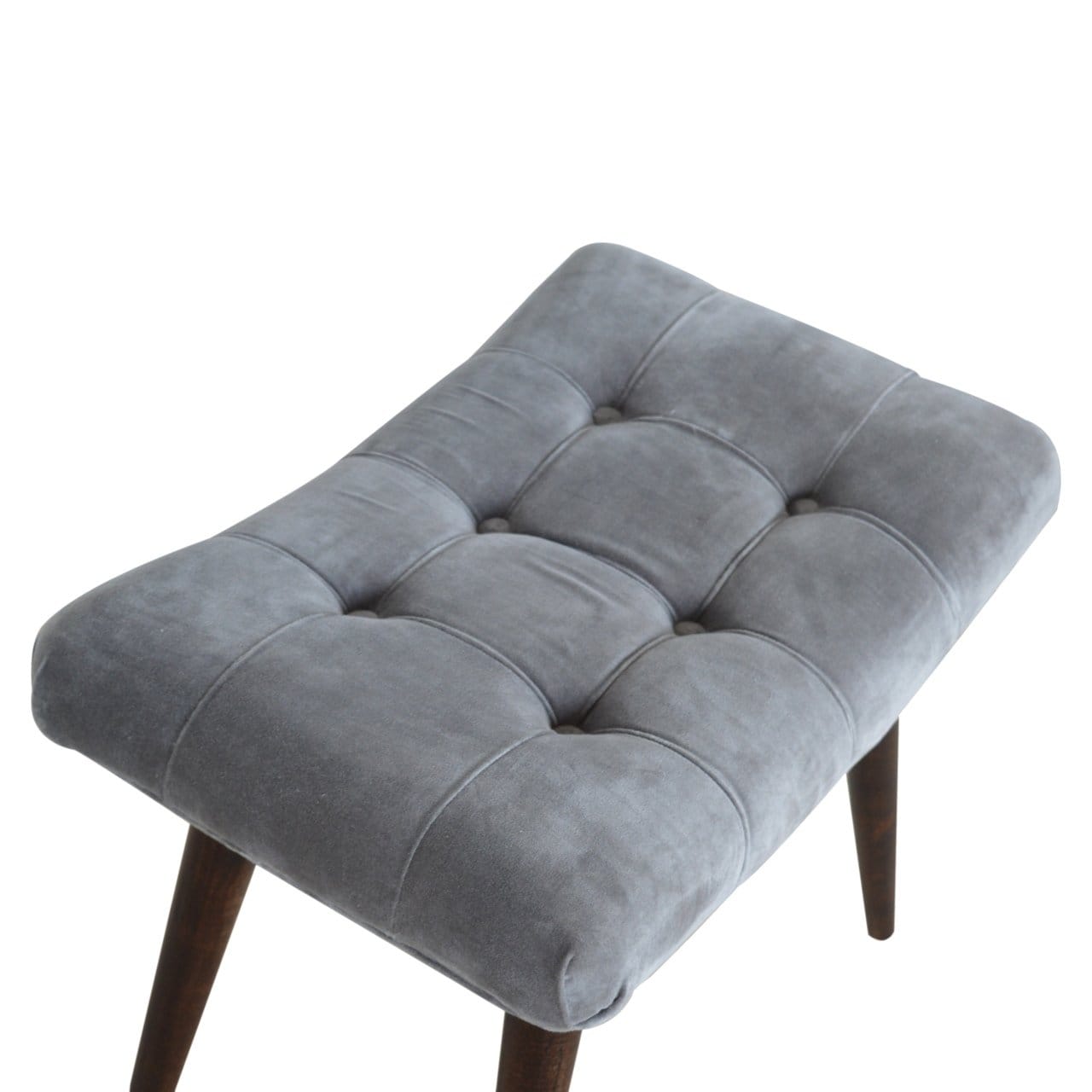Grey Cotton Velvet Curved Bench - Solid Mango Wood Seating Furniture for Entryway - product view 7 showing handcrafted...